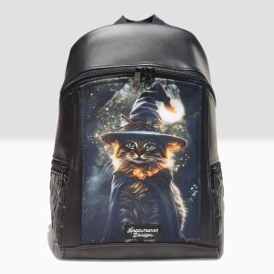 MAXIM BackPack L hátizsák - Bájos boszorkánycica fekete alapon textilbőr pántokkal 36x30x16