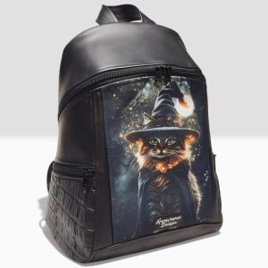 MAXIM BackPack L hátizsák - Bájos boszorkánycica fekete alapon textilbőr pántokkal 36x30x16