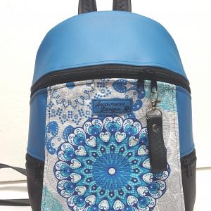 MAXIM BackPack L hátizsák - Egyedi mandalás kék fekete alapon textilbőr pántokkal 36x28x16