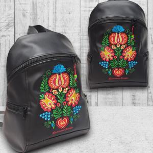 MAXIM BackPack L hátizsák - Hímzett népi minta fekete alapon Hungarian Extra 003