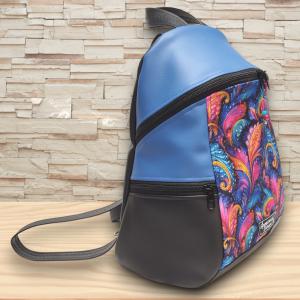 MAXIM BackPack L hátizsák - Karnevál kék fekete alapon textilbőr pántokkal 36x30x16