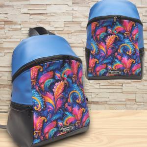MAXIM BackPack L hátizsák - Karnevál kék fekete alapon textilbőr pántokkal 36x30x16
