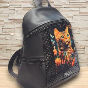MAXIM BackPack L hátizsák textilbőr pántokkal cicás panellel 36x28x16