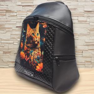 MAXIM BackPack L hátizsák textilbőr pántokkal cicás panellel 36x28x16