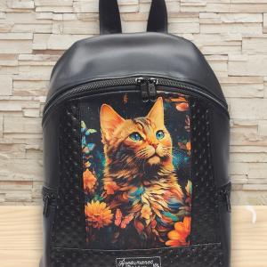 MAXIM BackPack L hátizsák textilbőr pántokkal cicás panellel 36x30x16
