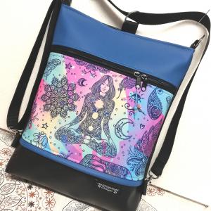 Meditáció 3in1 textilbőr hátizsák oldaltáska fekete-kék