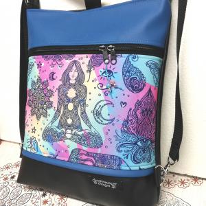 Meditáció 3in1 textilbőr hátizsák oldaltáska fekete-kék