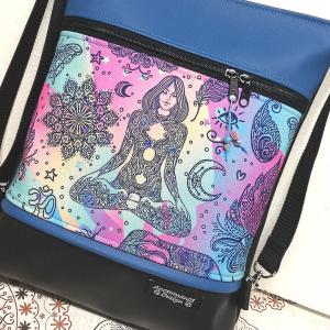 Meditáció 3in1 textilbőr hátizsák oldaltáska fekete-kék