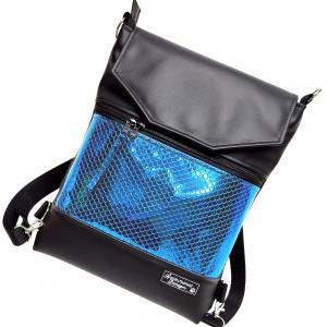 Metál kék sellőmintás Fedélrészes 3in1 hátizsák univerzális táska