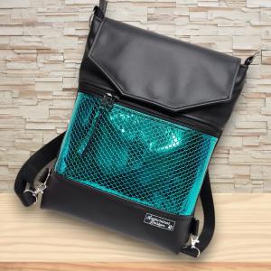 Metál zöld sellőmintás Fedélrészes 3in1 hátizsák univerzális táska