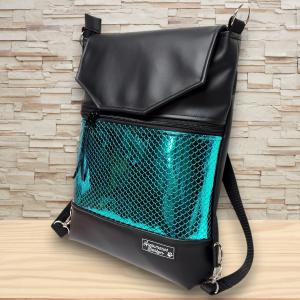 Metál zöld sellőmintás Fedélrészes 3in1 hátizsák univerzális táska