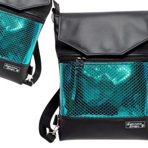 Metál zöld sellőmintás Fedélrészes 3in1 hátizsák univerzális táska