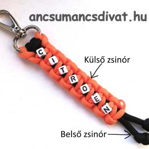 Neves paracord  slusszkulcsdísz kulcstartó karabinerrel ezüst betükkel