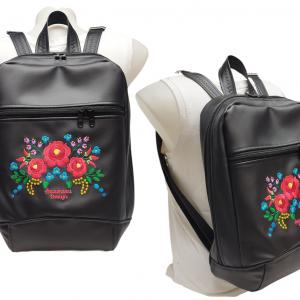 Noelle XL hátizsák - Hímzett Kalocsai virágos Hungarian Folkart08 Fekete alapon 38x32x13