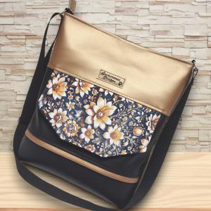 Óarany virágok EMILI pakolós válltáska oldaltáska 30x33cm Fekete-óarany