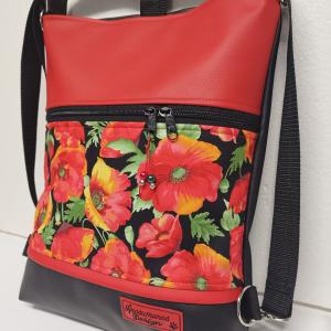 Pipacsok 3in1 hátizsák pakolós rohangálós táska fekete-piros