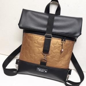 Roll Up Maxi dupla pántos hátizsák sok zsebbel - Elegáns fekete - bronz csillagokkal