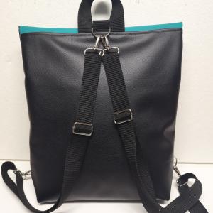 Roll Up Maxi dupla pántos hátizsák sok zsebbel - Fekete - türkíz folk virágokkal