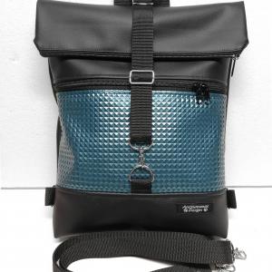 Roll Up Maxi dupla pántos hátizsák sok zsebbel - Fekete türkízzel