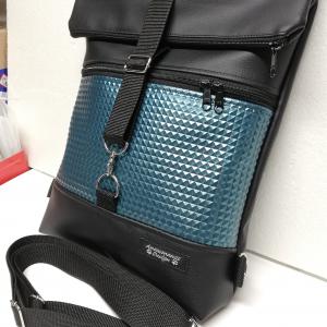 Roll Up Maxi dupla pántos hátizsák sok zsebbel - Fekete türkízzel