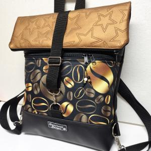 Roll Up Maxi dupla pántos hátizsák sok zsebbel - Kávészünet fekete és csillagosbronz alapon