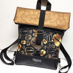 Roll Up Maxi dupla pántos hátizsák sok zsebbel - Kávészünet fekete és csillagosbronz alapon