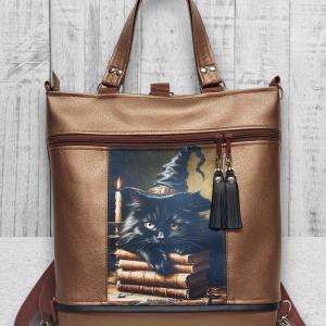 Roxfort cicája 4in1 nagy csini nagypaneles kis kézifüles univerzális táska hátizsák Bronzbarna