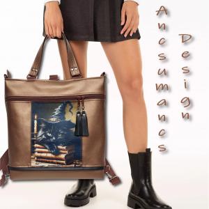 Roxfort cicája 4in1 nagy csini nagypaneles kis kézifüles univerzális táska hátizsák Bronzbarna