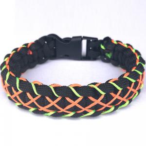 Simple Cobra X-style paracord karkötő kulcstartóval tukcsattal  fekete-neonnarancs-neonzöld (csuklóméret 19-20cm)