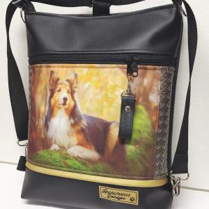 Skót juhász kutya 3in1 hátizsák univerzális táska fekete fonott platina