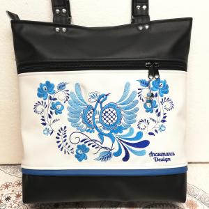 Szegecselt fülű nagyméretű City válltáska Jégmadár fekete fehéren