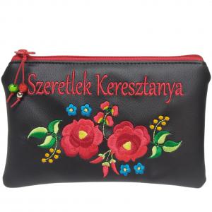 Szeretlek... Hímzett Kalocsai virágos neszi pénztárca Hungarian Folkart07 választható felirattal