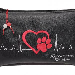 Szettben olcsóbb! Női 26x30 crossbody oldaltáska - Szívdobogás Hímzett EKG szív tappancs cica neszivel