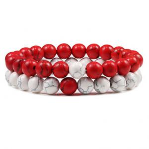 Szettben olcsóbban! Egyensúly  Howlit Páros Ásvány Karkötő szett piros fehér ajándéktasakban