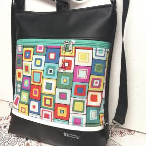 Színes négyszögek 3in1 textilbőr hátizsák oldaltáska