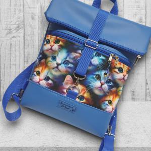 Szivárvány cicák kék alapon - Roll Up Maxi dupla pántos hátizsák sok zsebbel