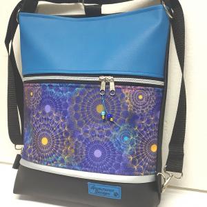 Szivárvány pitypangok  3in1  textilbőr hátizsák  kék fekete alap ezüst cipzárral