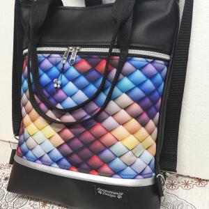 Szivárvány rombuszok 4in1 fekete hátizsák univerzális táska