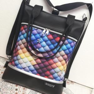 Szivárvány rombuszok 4in1 fekete hátizsák univerzális táska