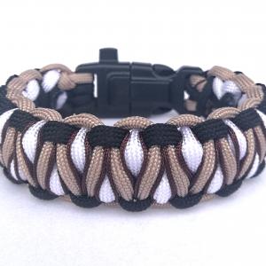 Taktikai túlélő paracord karkötő 3 funkciós csattal DRAGON EYE fekete-fehér-drapp-barna (csuklóméret 19-20cm)