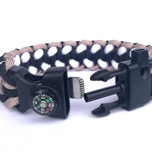 Taktikai túlélő paracord karkötő 3 funkciós csattal DRAGON EYE fekete-fehér-drapp-barna (csuklóméret 19-20cm)