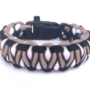 Taktikai túlélő paracord karkötő 3 funkciós csattal DRAGON EYE fekete-fehér-drapp-barna (csuklóméret 19-20cm)