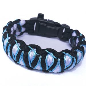 Taktikai túlélő paracord karkötő 3 funkciós csattal DRAGON EYE fekete-fehér-kék(csuklóméret 19cm)