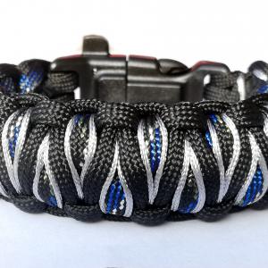 Taktikai túlélő paracord karkötő 3 funkciós csattal DRAGON EYE fekete-kék-antik ezüst (csuklóméret: 18,5-19,5cm)
