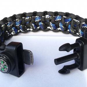 Taktikai túlélő paracord karkötő 3 funkciós csattal DRAGON EYE fekete-kék-antik ezüst (csuklóméret: 18,5-19,5cm)