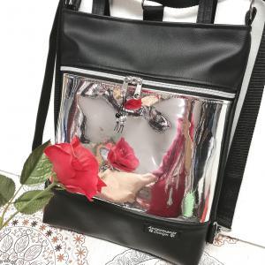 Tükör bőrrel díszített 4in1 hátizsák univerzális táska textilbőr kézifülekkel