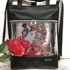 Tükör bőrrel díszített 4in1 hátizsák univerzális táska textilbőr kézifülekkel