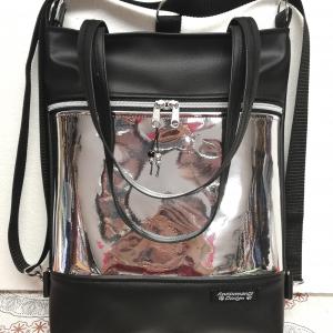 Tükör bőrrel díszített 4in1 hátizsák univerzális táska textilbőr kézifülekkel