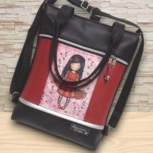 Tulipános Gorjuss 4in1 univerzális hátizsák oldaltáska fekete-bordó