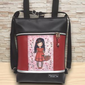 Tulipános Gorjuss 4in1 univerzális hátizsák oldaltáska fekete-bordó